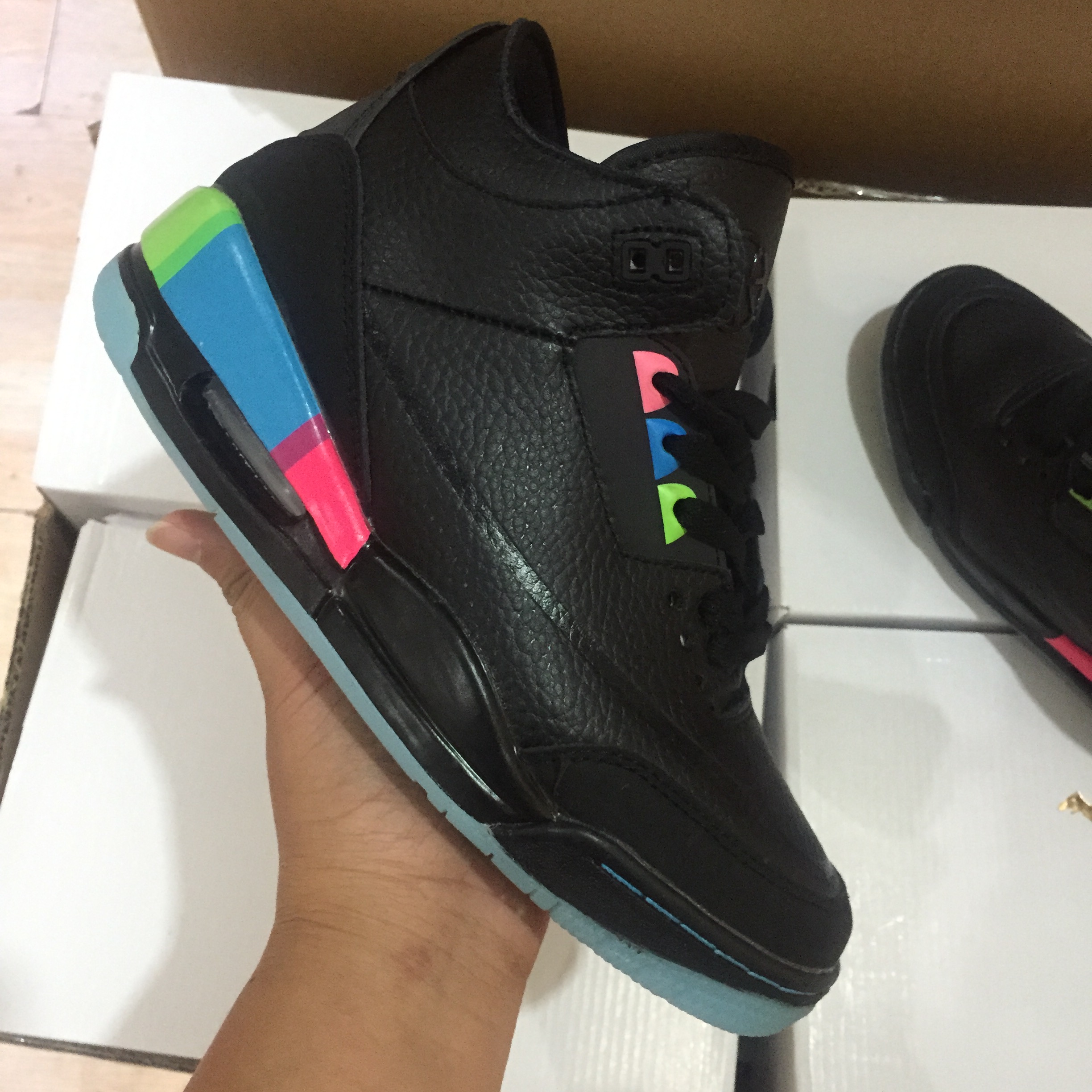 New Women Air Jordan 3 Black Rianbow Shoes